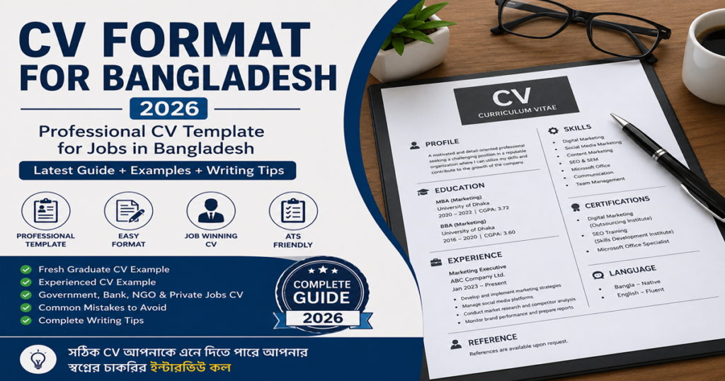 CV Format for Bangladesh 2026 with professional CV structure, writing guidelines, and formatting tips for government and private jobs